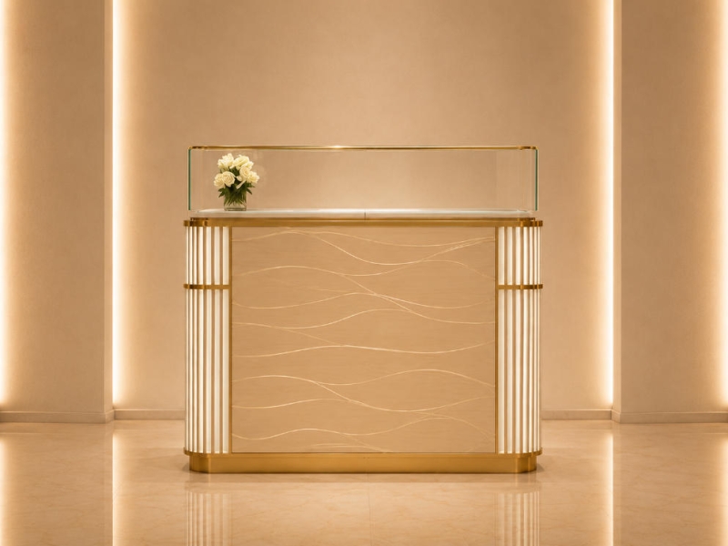 Wave Wood Perfume Counter | Glass Top Light Strip Scent Kiosk - Sunzen