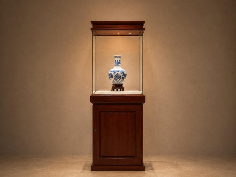 Wooden Pedestal Museum Artifact Display Case | Classic Showcase
