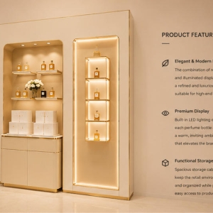 Dual Asymmetrical Scent Wall | Layered Perfume Niche - Sunzen 5 45° oblique view dual asymmetrical scent wall with English selling feature labels