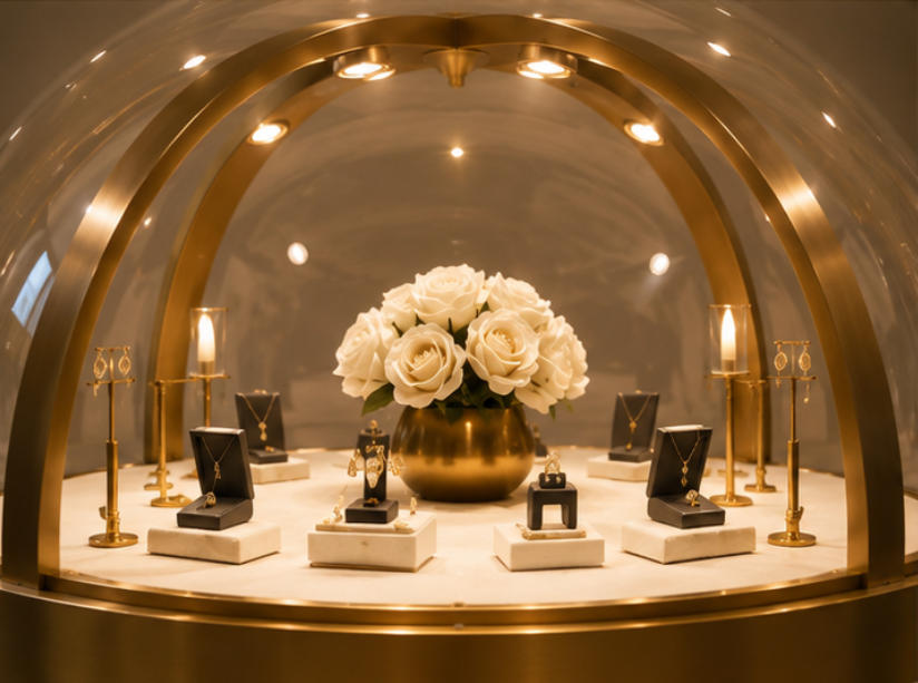 LED illuminated dome jewelry showcase
