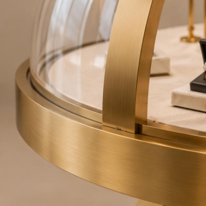 Round Dome Jewelry Display Table | Gold Framed Showcase 5 Champagne gold dome jewelry showcase material detail
