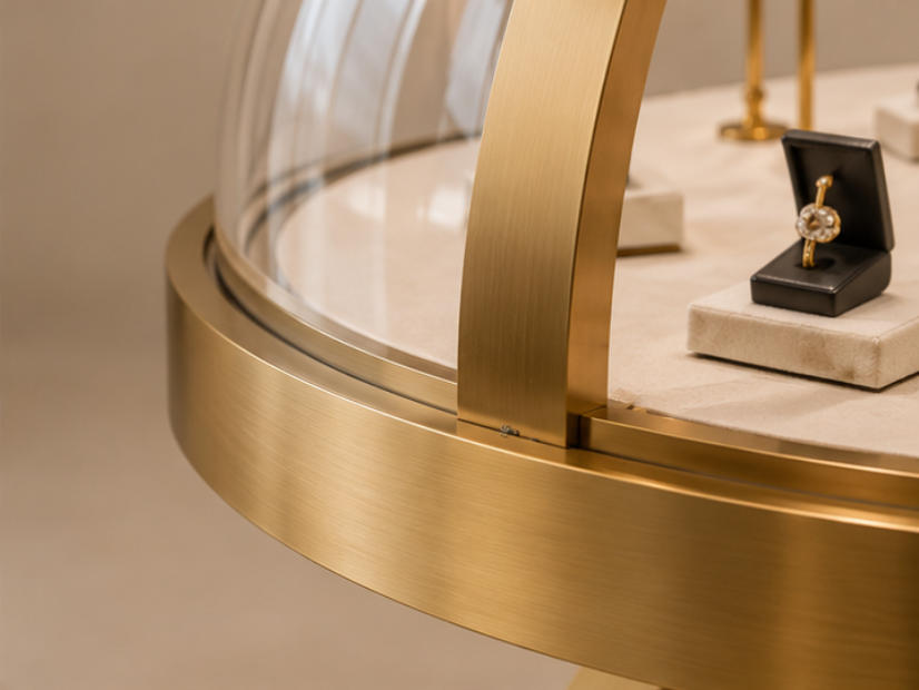 Champagne gold dome jewelry showcase material detail