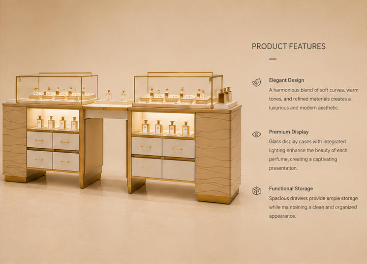 45° view lit perfume booth boutique fragrance rack set