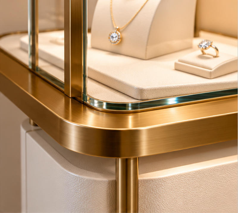 Champagne gold stainless steel jewelry showcase detail
