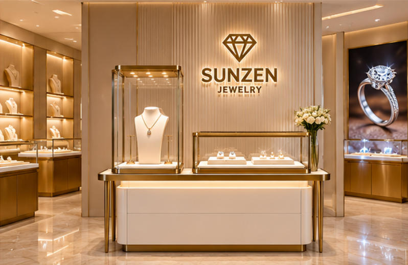 Luxury jewelry store interior with display counter showcase