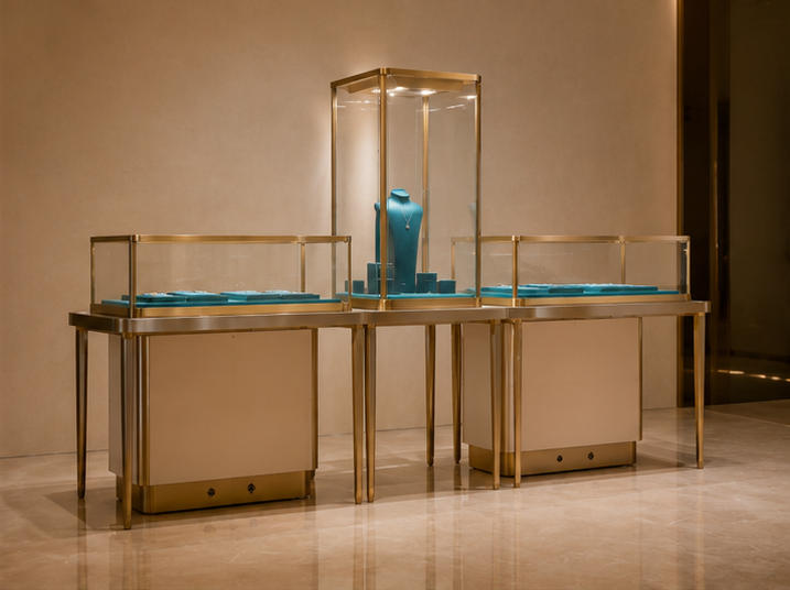 Asymmetric Mixed-Height Jewelry Display Console | Tower + Case Set