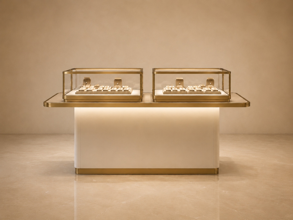 Double Glass-Top Jewelry Display Island Counter | Dual Showcase 1 Double Glass-Top Jewelry Display Island Counter | Dual Showcase