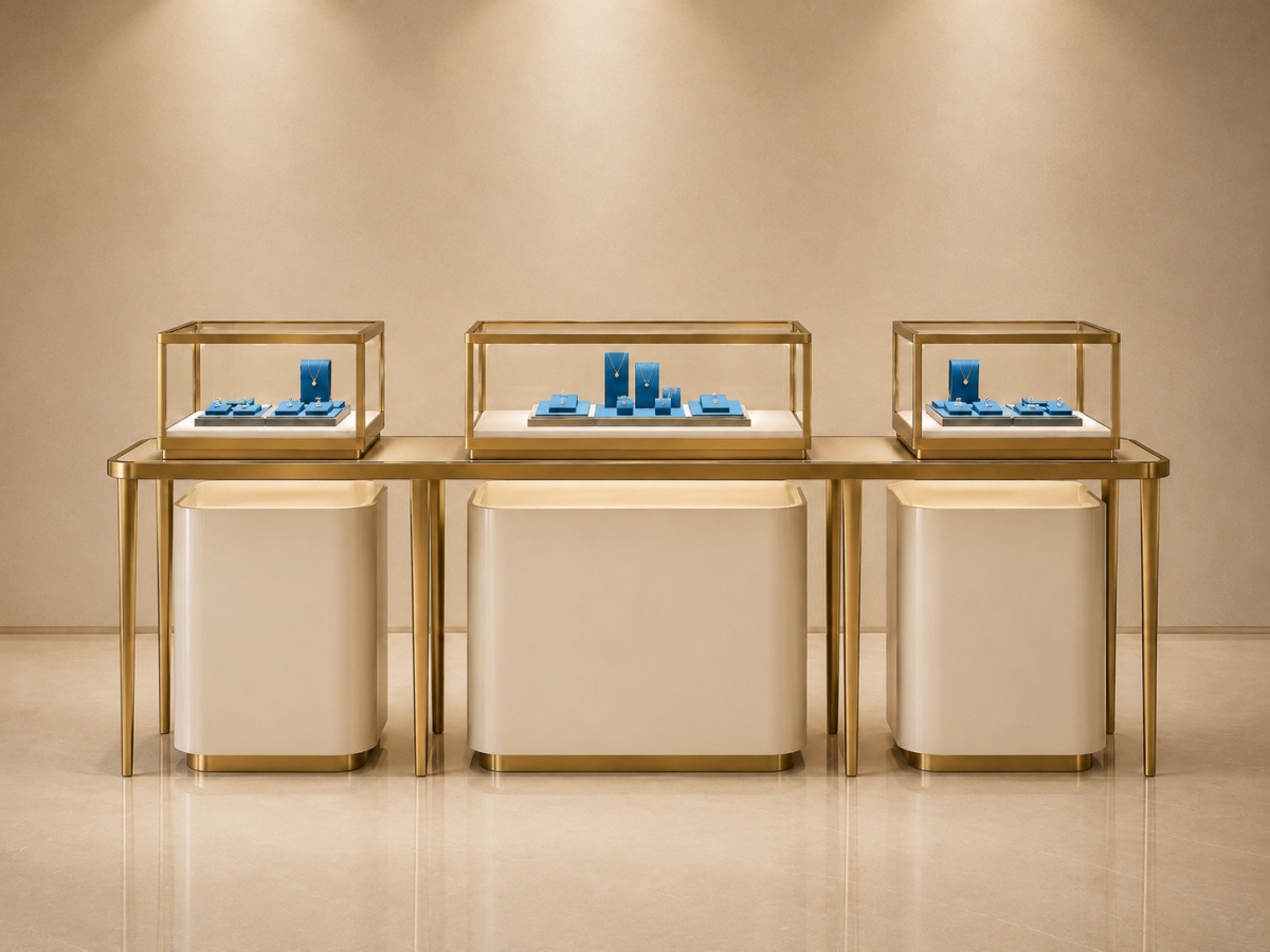 Triple-Section Modular Jewelry Display Table | 3 Showcase Set 1 Luxury Modular Jewelry Showcase Set | Custom Jewelry Display Counter Manufacturer