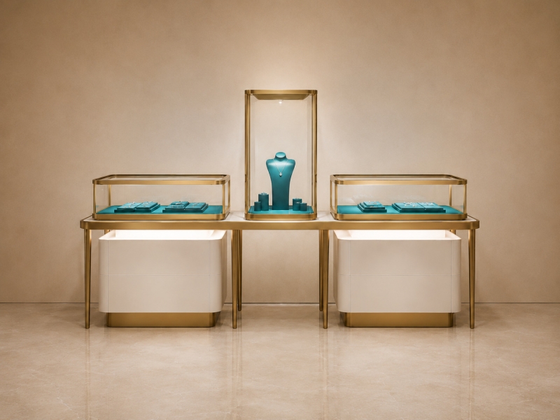 Asymmetric Mixed-Height Jewelry Display Console | Tower + Case Set