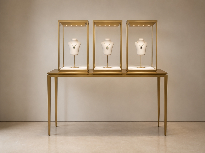 Triple Gold Tower Jewelry Display Console - Premium Boutique Showcase