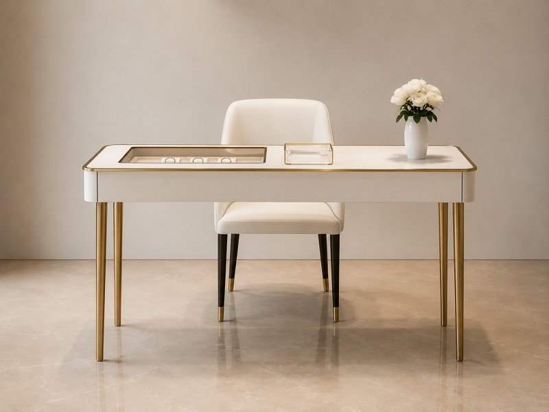 Jewelry Consultation Desk with Gold Legs - Luxury Client Table