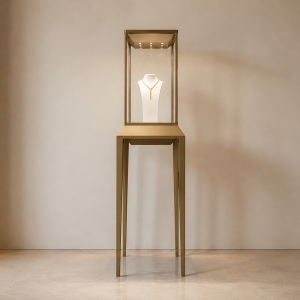 Gold Pedestal Jewelry Display Case | Jewelry-Style Showcase 2 Gold Pedestal Jewelry Display Case - Luxury Tower Cabinet