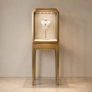 Gold Floor-Standing Jewelry Display Cabinet | Museum-Style Showcase 2 Gold Floor-Standing Jewelry Display Cabinet - Luxury Pedestal Showcase