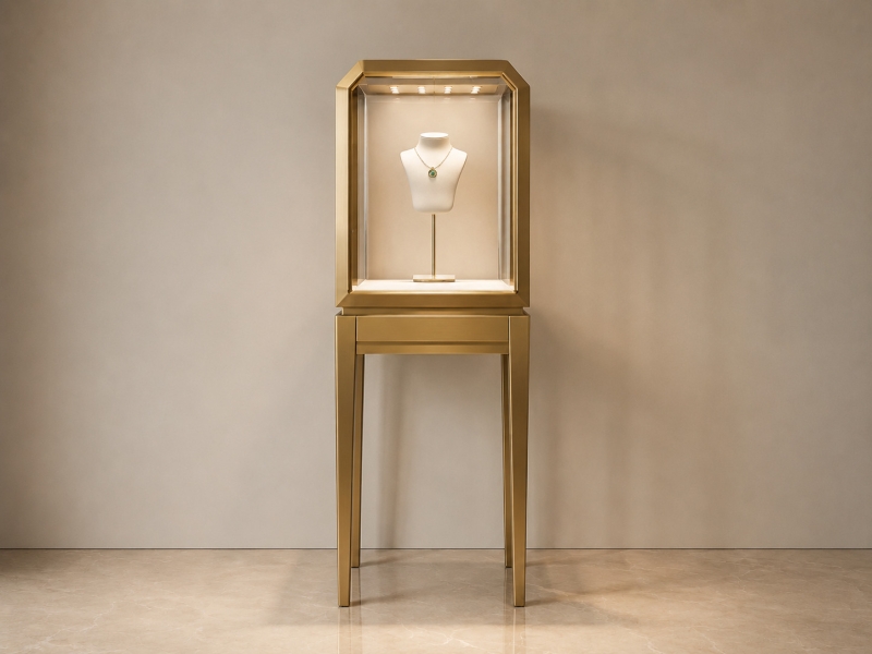 Gold Floor-Standing Jewelry Display Cabinet - Luxury Pedestal Showcase