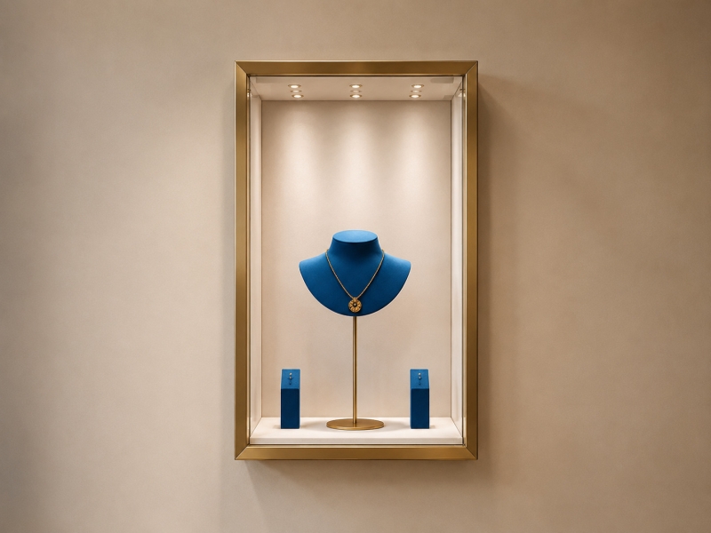 Tall Wall-Mounted Luxury Jewelry Display Case - Museum-Grade Cabinet