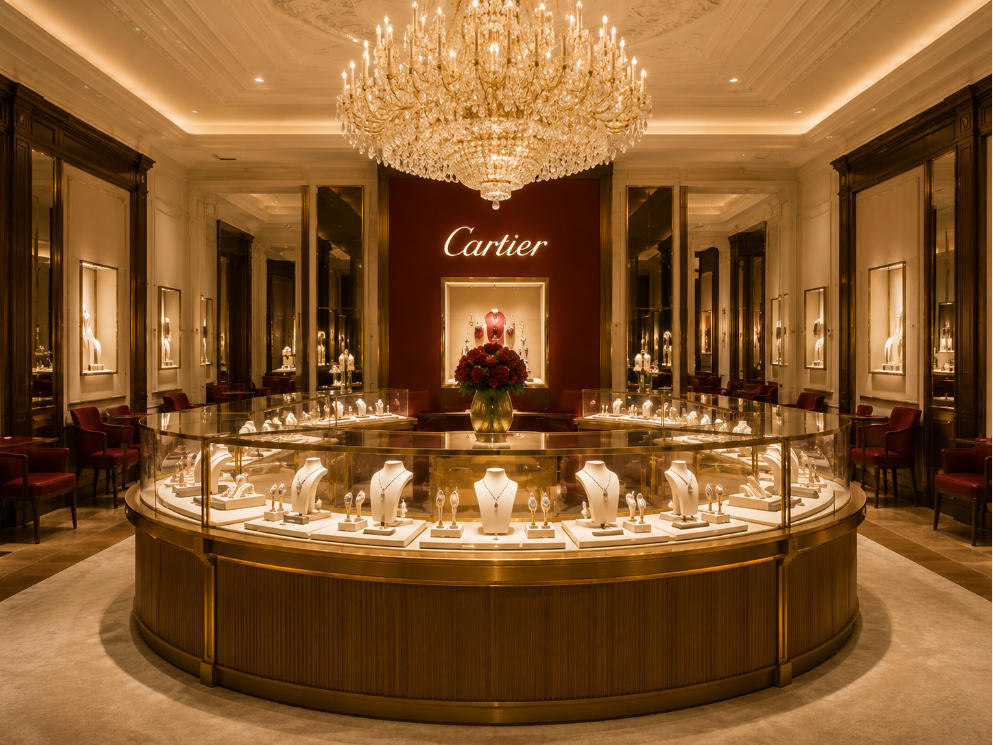 Brass Framed High-Jewelry Cabinets | Cartier Paris Rue de la Paix Flagship