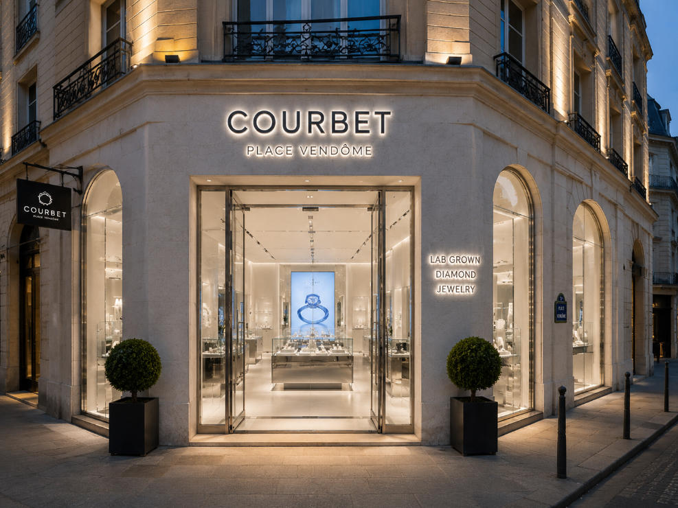 Stone Tech Cabinets | Courbet Paris Futuristic Lab Diamond Boutique