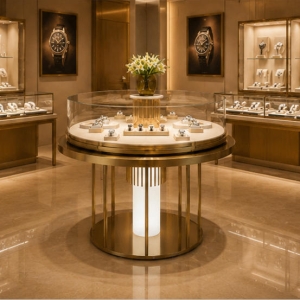 Silver Watch Unit | Arched Glass Split Base Display Stand - Sunzen 3 Silver watch unit on boutique sales counter