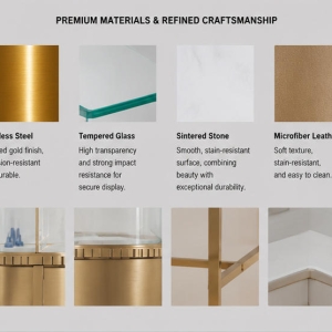 Close-up brushed metal gold surface, scallop decorative edge and oval curved glass frame