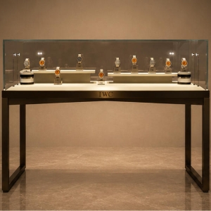 Champagne Watch Cabinet | Tilt Front Double Tier Mall Vitrine - Sunzen