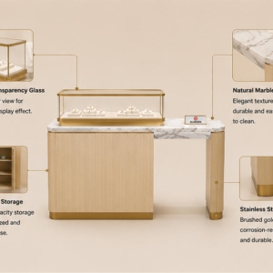 Corner Glass Jewelry Cabinet | Wall Corner Jewelry Counter - Sunzen 3 Functional features of wall-mounted jewelry fixture with storage and glass display