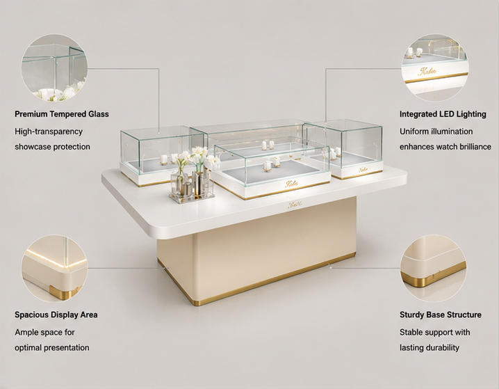 Structural diagram wall lock ceramic watch display rack curved glass vitrine