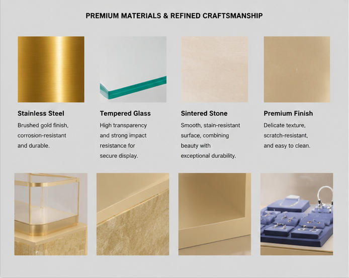 Close-up textured golden marble decorative panel, polished gold alloy frame and rectangular tempered glass edge
