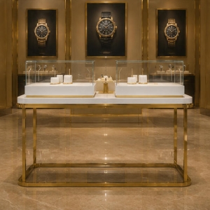 Titanium Watch Cabinet | Slim Slant Divider Low Profile Counter - Sunzen 3 On-site installation of titanium low profile watch counter inside horology boutique