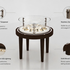Ash Wood Watch Stand | Single Door Embedded Light Island Cabinet - Sunzen 5 Structure diagram single door vitrine embedded light ash wood wristwatch island rack