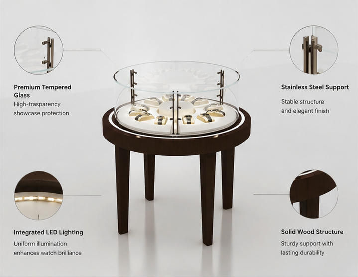 Structure diagram single door vitrine embedded light ash wood wristwatch island rack
