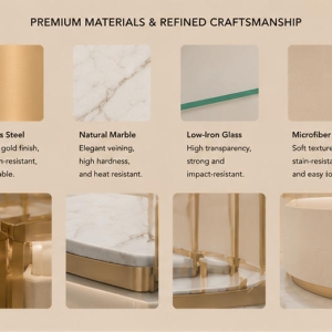 Circular Jewelry Display Island | Multi-Tier Luxury Showcase - Sunzen 4 close-up of materials for gold frame jewelry display counter, metal frame and marble details