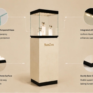 Structure diagram lift top vitrine silver oak single tier timepiece rack
