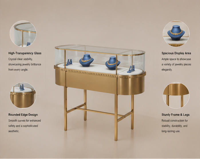 Structure diagram of cross bar leg oval glass bangle display fixture with scallop decorative trim