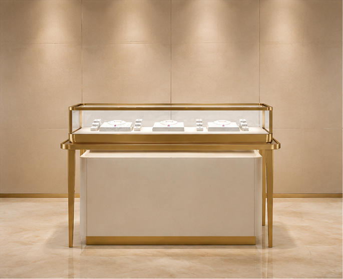 Slim Leg Jewelry Counter | Gold Border Showcase - Sunzen