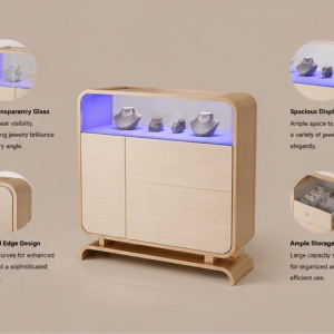 Structure diagram of arched leg square compact cabinet dual side light glass small pendant display zone split door storage
