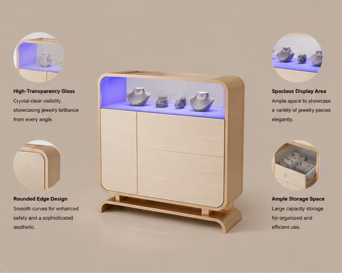 Structure diagram of arched leg square compact cabinet dual side light glass small pendant display zone split door storage