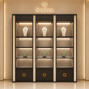 3-Grid Wood Jade Jewelry Wall Cabinet | Vertical Multi-Shelf Glass Display Unit – Sunzen 2 3-Grid Wood Jade Jewelry Wall Cabinet | Vertical Multi-Shelf Glass Display Unit – Sunzen