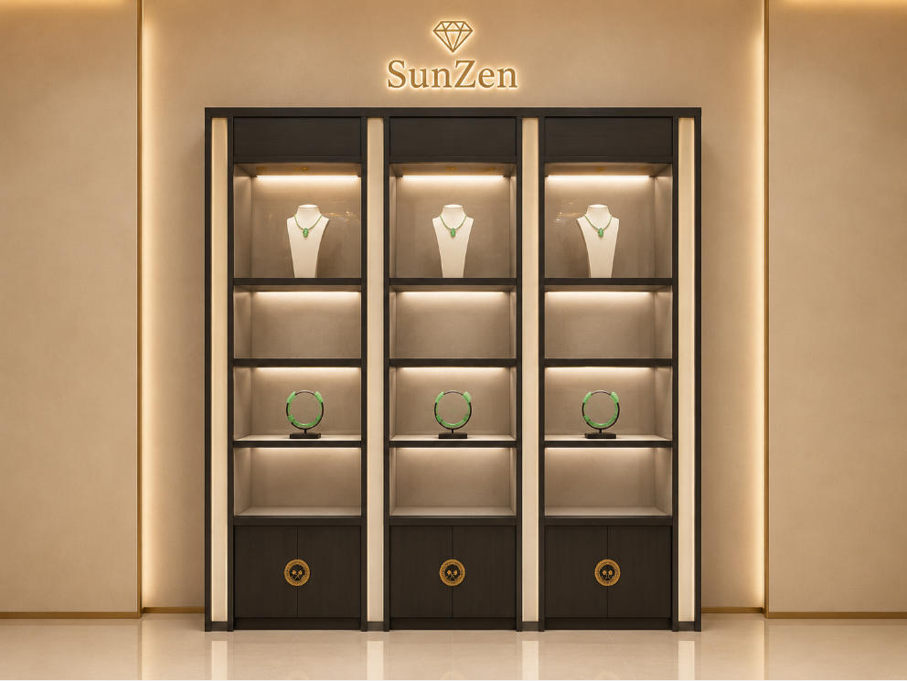 3-Grid Wood Jade Jewelry Wall Cabinet | Vertical Multi-Shelf Glass Display Unit – Sunzen 1 3-Grid Wood Jade Jewelry Wall Cabinet | Vertical Multi-Shelf Glass Display Unit – Sunzen