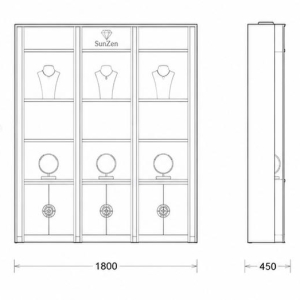 3-Grid Wood Jade Jewelry Wall Cabinet | Vertical Multi-Shelf Glass Display Unit – Sunzen 3 3 Grid Jade Wall Cabinet CAD Drawing