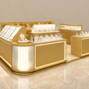 Combined Curved Gold Jewelry Kiosk | Multi Unit Open Display Mall Jewelry Booth - SUNZEN 2 Combined Curved Gold Jewelry Kiosk | Multi Unit Open Display Mall Jewelry Booth - SUNZEN