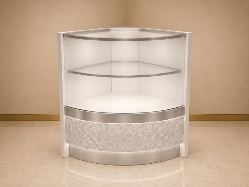 Curved Jewelry Corner Showcase | White LED Light Wall Corner Jewelry Cabinet - SUNZEN