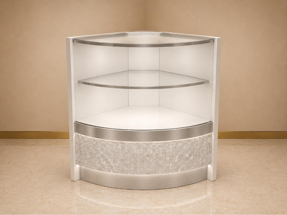 Curved Jewelry Corner Showcase | White LED Light Wall Corner Jewelry Cabinet - SUNZEN 1 Curved Jewelry Corner Showcase | White LED Light Wall Corner Jewelry Cabinet - SUNZEN