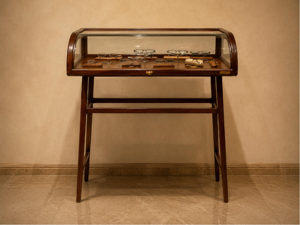 Curved Top Wood Vitrine | Four Leg Narrow Booth Wall Leaning Tall Case Flip Front Antique Unit Vintage Metal Relic Cabinet