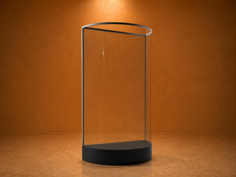Curved Wall Mount Museum Display Case | Slim Arc Glass Museum Wall Vitrine - SUNZEN