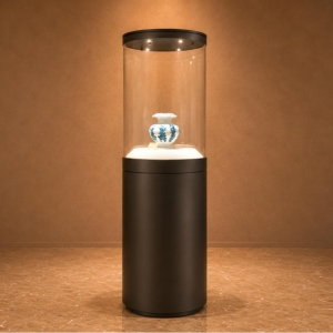 Cylindrical Vase Vitrine | Round Pedestal Museum Stand Single Pottery Exhibit Tower – Sunzen Display