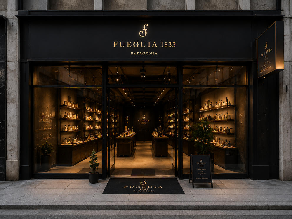 Dark Lab Walnut Island – Hidden Strip Glass Vitrine Lab Scent Shop Tokyo