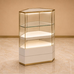 Double Layer Hexagon Jewelry Corner Showcase | Vertical Wall Corner Jewelry Cabinet - SUNZEN 2 Double Layer Hexagon Jewelry Corner Showcase | Vertical Wall Corner Jewelry Cabinet - SUNZEN