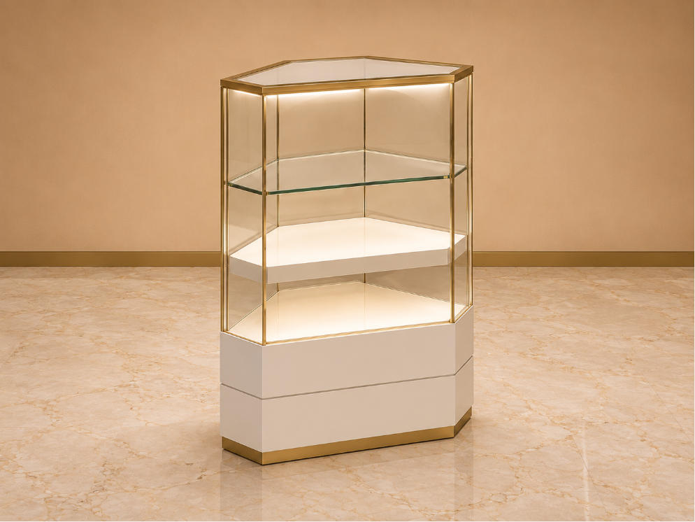 Double Layer Hexagon Jewelry Corner Showcase | Vertical Wall Corner Jewelry Cabinet - SUNZEN 1 Double Layer Hexagon Jewelry Corner Showcase | Vertical Wall Corner Jewelry Cabinet - SUNZEN