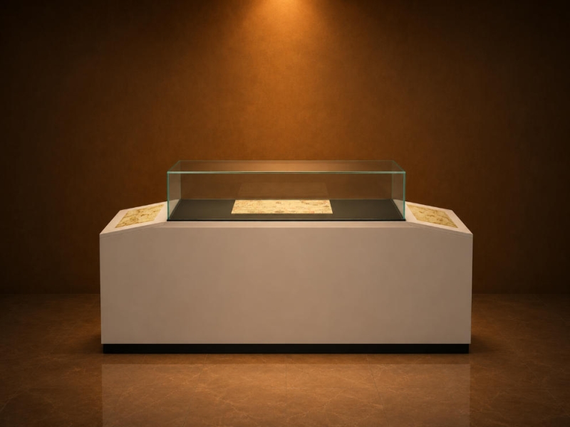Flat Map Vitrine | Tilt Side Booth Dark Base Horizontal Case Document Heritage Unit Top Open Paper Cabinet