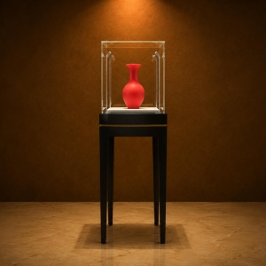 Four Leg Vitrine | Gold Trim Jewel Booth Slender Black Tall Case Mini Cube Glass Unit Red Vase Relic Cabinet 2 Four Leg Vitrine | Gold Trim Jewel Booth Slender Black Tall Case Mini Cube Glass Unit Red Vase Relic Cabinet